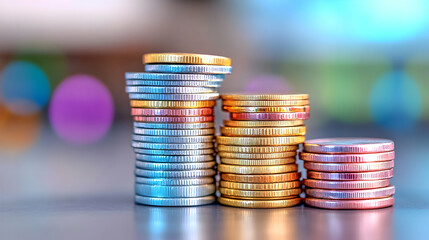 Stacked coins representing financial growth. Blurred background.  Possible use for financial concept
