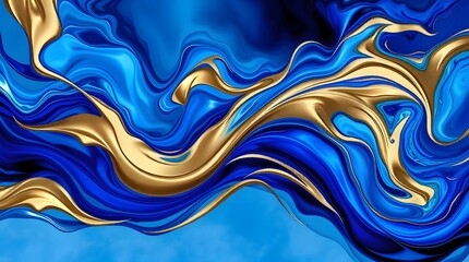 Obraz premium Mesmerizing Abstract Flow: Vivid Blue and Luxurious Gold Swirls Merge in a Stunning Fluid Art Composition, Creating a Hypnotic Fusion of Texture, Depth, and Elegance with Intricate Metallic Accents