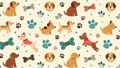 Cartoon dog bone and paws doodle Seamless dog breed pattern Isolated wallpaper Background, cartoon dog, seamless pattern, dog art