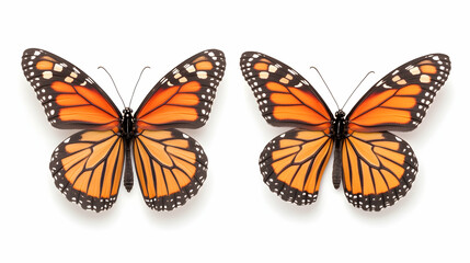 Obraz premium Two Monarch Butterflies, Isolated, Close-up, Perfect Symmetry