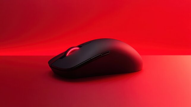 Computer mouse on red background for gaming or office use