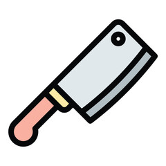 Cleaver Knife Icon Rectangular, Heavy Bladed Knife with a Hole Near the Top Corner and a Sturdy Handle in Flat Line Color Style.