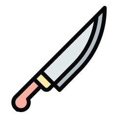 Butcher Knife Icon Sharp, Wide Bladed Knife with a Curved Edge and Ergonomic Handle in Flat Line Color Style.
