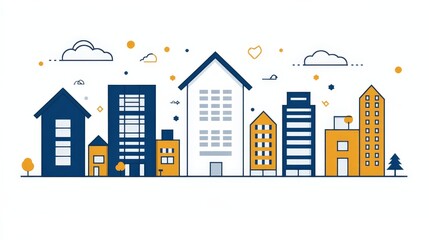 Obraz premium Stylized cityscape vector design illustration with buildings and houses minimal style vibrant palette for urban projects and modern backgrounds