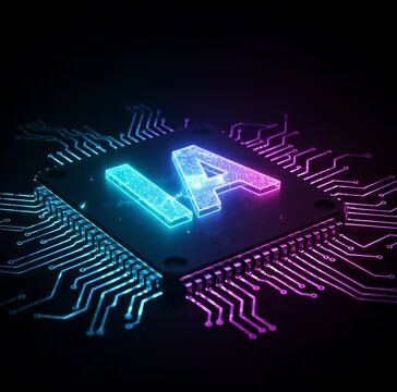 IA Symbole d'ic&ocirc;ne de circuit &eacute;lectronique sur puce brille et envoie des charges &eacute;lectriques impulsions. Une vid&eacute;o carr&eacute;e au style futuriste. Technologie d&rsquo;intelligence artificielle