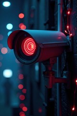 Cybernetic surveillance system with LED lights and wires, hacking prevention systems , online safety, IT solutions