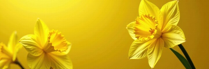 Fototapeta premium Daffodil bloom with shiny yellow leaf gold foil texture, sunshine, petals, flower