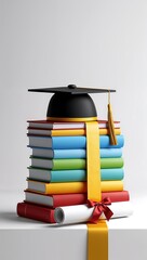 Symbolic Education and Achievement Digital Artwork with Books and Graduation Cap