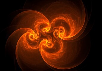 Abstract Fractal Art with Swirling Orange Pattern on Dark Background