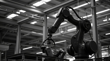 Generative AI Industrial Robot Arm in Factory Setting robot robotic arm automation manufacturing factory industry gripper industrial robot machine technology innovation efficiency precision