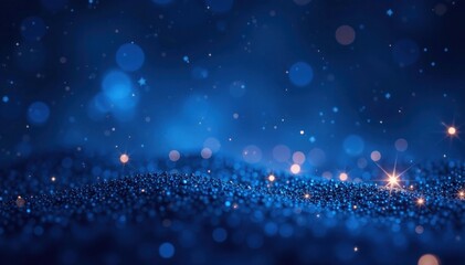 Obraz premium Dark blue night sky with glitter bokeh and sparkling stars, magic, magic, sky