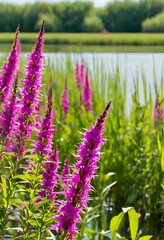 Obraz premium tall spikes of purple loosestrife flowers