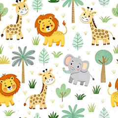 Adorable cartoon safari animals seamless pattern design for kids fabric fun lion cute baby gray wild