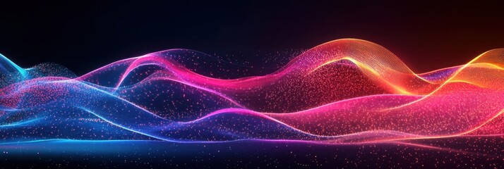 Obraz premium Abstract Glowing Particle Waves Dynamic Digital Art Background Vibrant Color Gradient Flowing Energy Shimmer Bright Illuminated Dark Space Cosmic