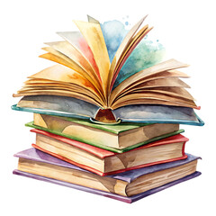 Fototapeta premium Back to school opened books in watercolor style