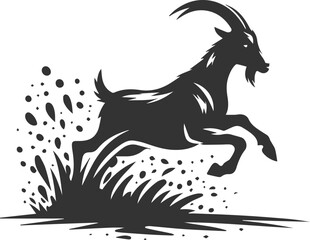 Goat skidding on gravel while running animal vector silhouette