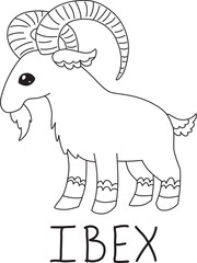ibex with large steep horns with text below hand written