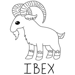 ibex with large steep horns with text below hand written