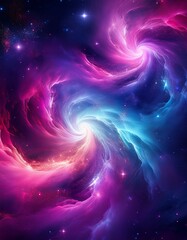 Deep space nebula: pink, purple, blue dust swirls.  Abstract cosmic art.
