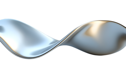 Metallic wave fluid with Glossy silver and gold reflections, isolated on transparent background cutout