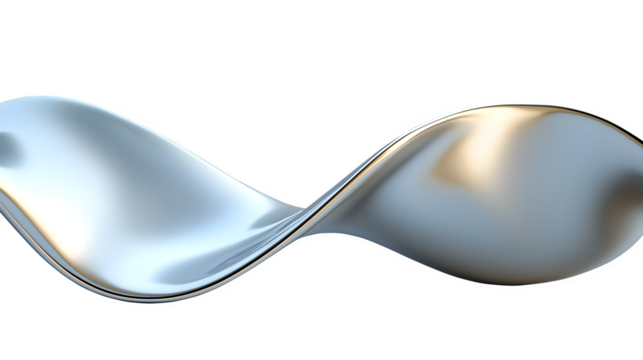 Metallic wave fluid with Glossy silver and gold reflections, isolated on transparent background cutout