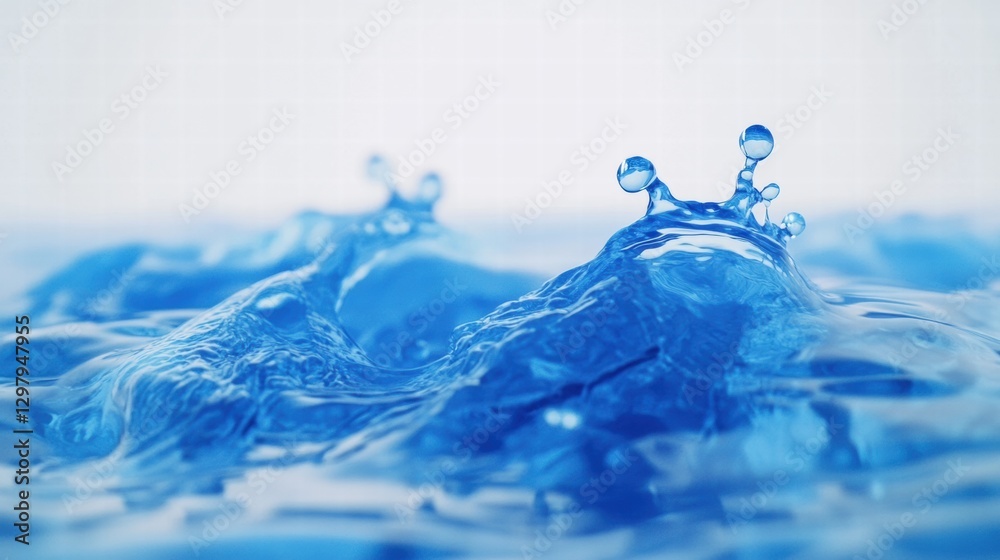 Aufkleber Water droplets create dynamic splashes in clear blue liquid demonstrating fluid movement and energy in motion. Generative AI