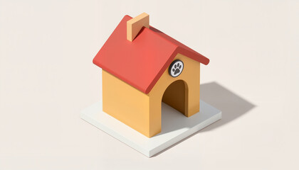 Minimalist 3D model of a small doghouse with a paw print