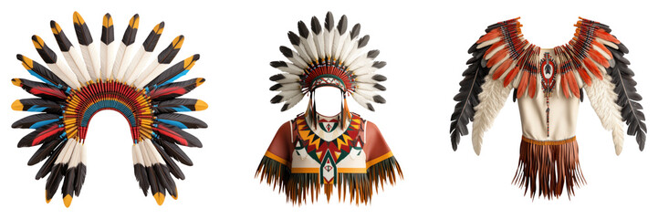 Native American regalia featuring colorful feathers and intricate designs, showcasing cultural heritage and tradition
