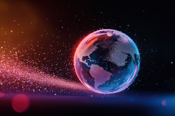 Naklejka premium Digital earth globe with colorful particles in space
