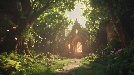 Obraz premium Fantasy forest glowing sunlight images