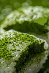 Obraz premium Matcha-Dusted Onigiri:A Delectable Japanese Delicacy in Closeup