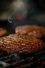 Perfectly Grilled Japanese Hamburger with Crispy Golden-Brown Exterior