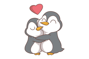 Hugging Penguin Character Illustration