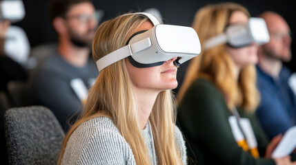 Virtual reality experience in classroom setting with participants