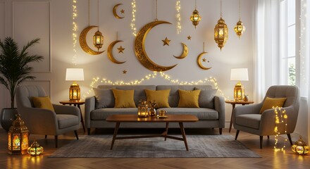 luxury living room with Ramadan decoration
