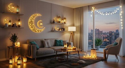 luxury living room with Ramadan decoration