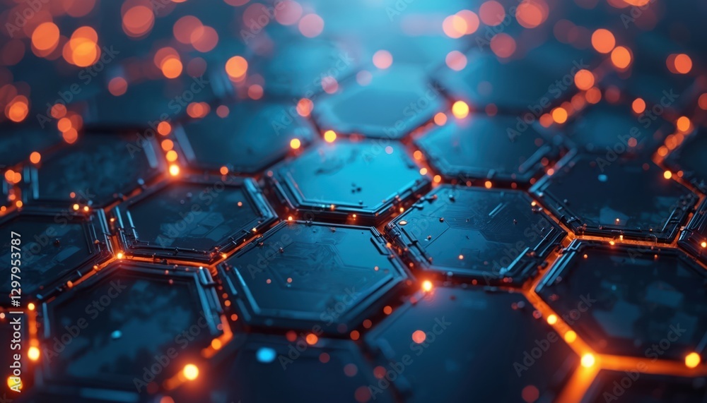 Leinwandbilder digital hexagon abstract tech background top view. geometric mosaic structure. futuristic grid. blac
