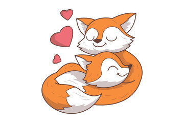 Hugging Fox Character Illustration