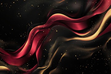 Abstract Red Black Gold Glitter Flowing Fabric Luxury Elegant Background Swirling Dynamic Design Art Graphic Digital Shiny Sparkle Dark Rich