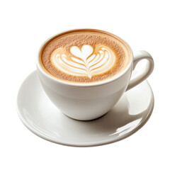 Cappuccino coffee with latte art isolated on transparent background