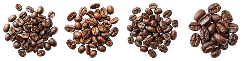 Naklejka premium Fresh coffee beans isolated transparency background, showcasing various types. Perfect for coffee lovers and culinary