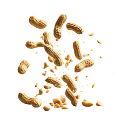 Falling off a few delicious peanuts, isolated on a transparent background.