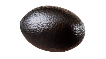A whole avocado with smooth, dark skin, isolated on a transparent background, highlighting its oval shape and healthy, vibrant color