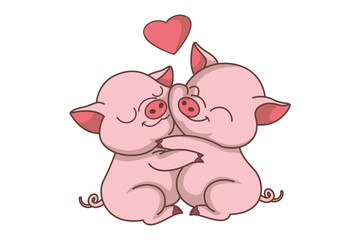 Hugging Pig Character Illustration