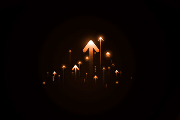 Gold up arrow increase for success and development.Golden economic stock profit chart and...