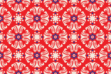 Abstract line shape flowers geometric motif basic pattern continuous background. Oriental style damask floral tile modern lux fabric design textile swatch ladies dress, man shirt all over print block.