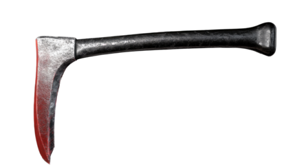 Fire Axe and Tool: A detailed photorealistic fire axe, with a blood-stained blade, and it is for safety and rescue operations