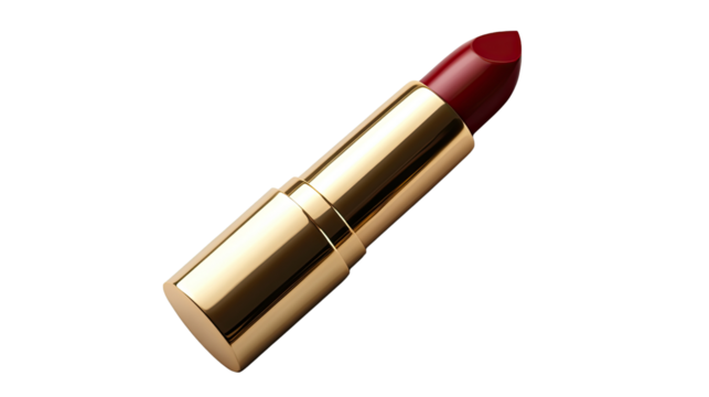 Glamorous Rouge: A studio shot of a newly opened gold lipstick, displaying its vibrant red hue against a neutral background.