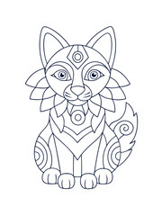 Native American Wolf Totem – Tribal Adult Coloring Page on White Background