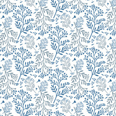 Obraz premium bohemian seamless blue floral pattern with delicate floral textures for trendy women’s tops and accessories